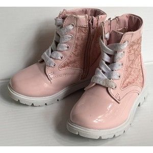 DKNY Girls Sia Jacquard Blush Pink Toddler Patent Biker Moto Boot Size 5